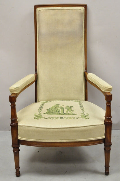 Vintage Italian Hollywood Tall Back Upholstered Lounge Arm Chair