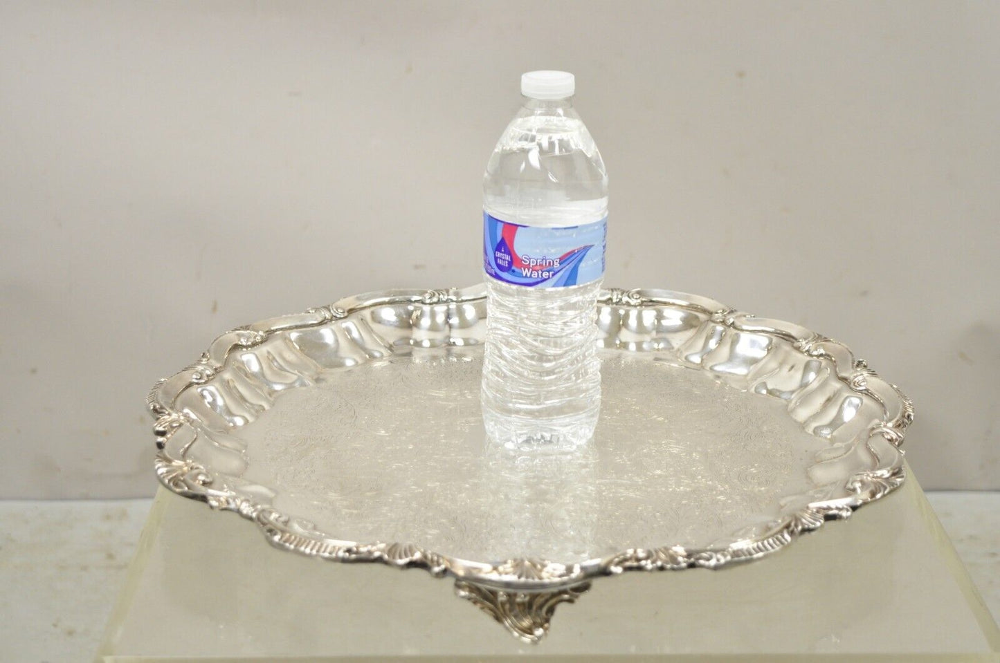 BSC English Silver Plated Victorian Style Round Scalloped Serving Platter Tray