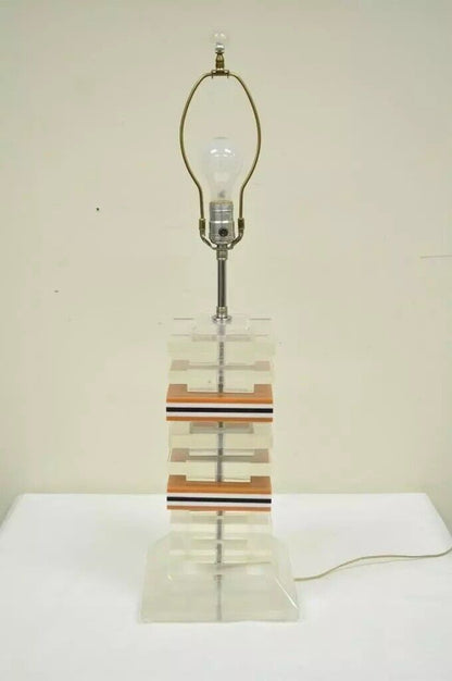 Vintage Mid Century Modern Stacked Lucite Acrylic Skyscraper Table Lamp