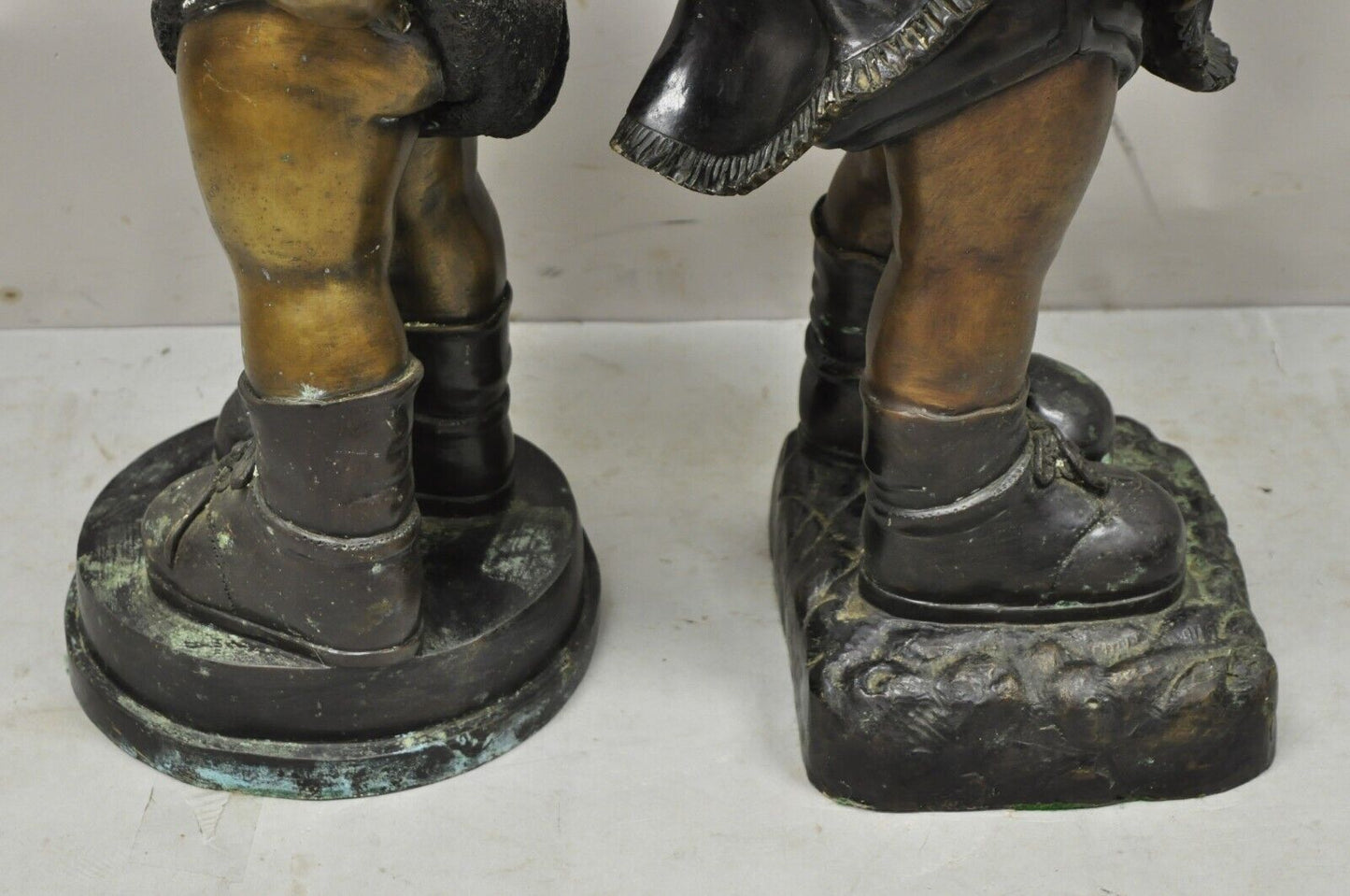 Cast Bronze Victorian Style 29" Little Boy and Girl Statue Figure - a Pair