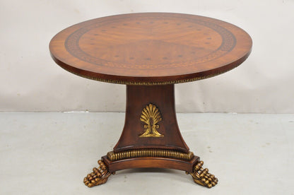 Italian Regency Style Marquetry Inlay Paw Feet Pedestal Base Round Center Table