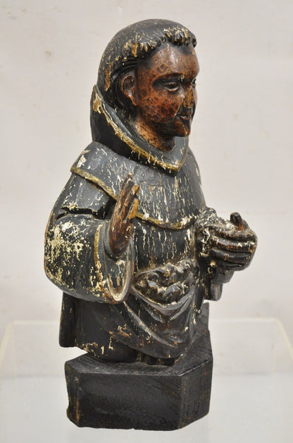 Antique Polychromed Carved Wood Religious Spanish Priest 18" Sculpture Figure