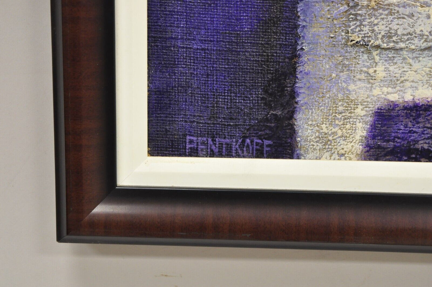 Modern Abstract Blue and Purple Acrylic on Canvas Large Painting Signed Pentkoff