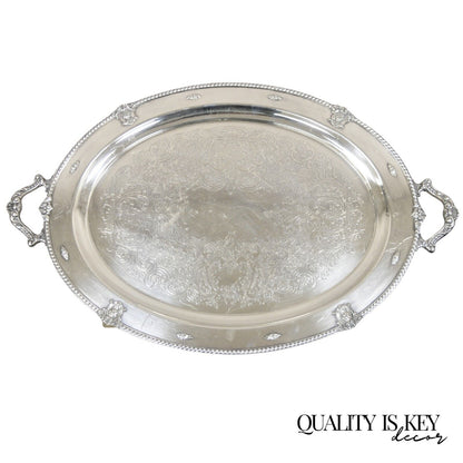 Vintage Wallace Rose Point Victorian Silver Plated Oval Serving Platter Tray