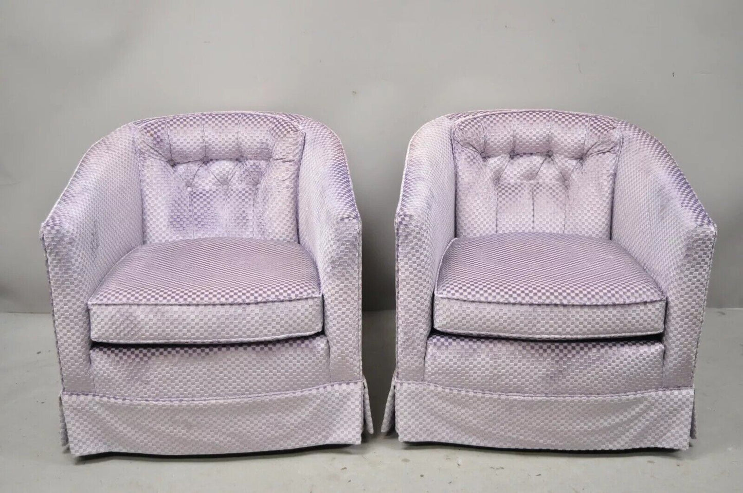 Mid Century Modern Milo Baughman Style Purple Barrel Back Club Chairs - a Pair