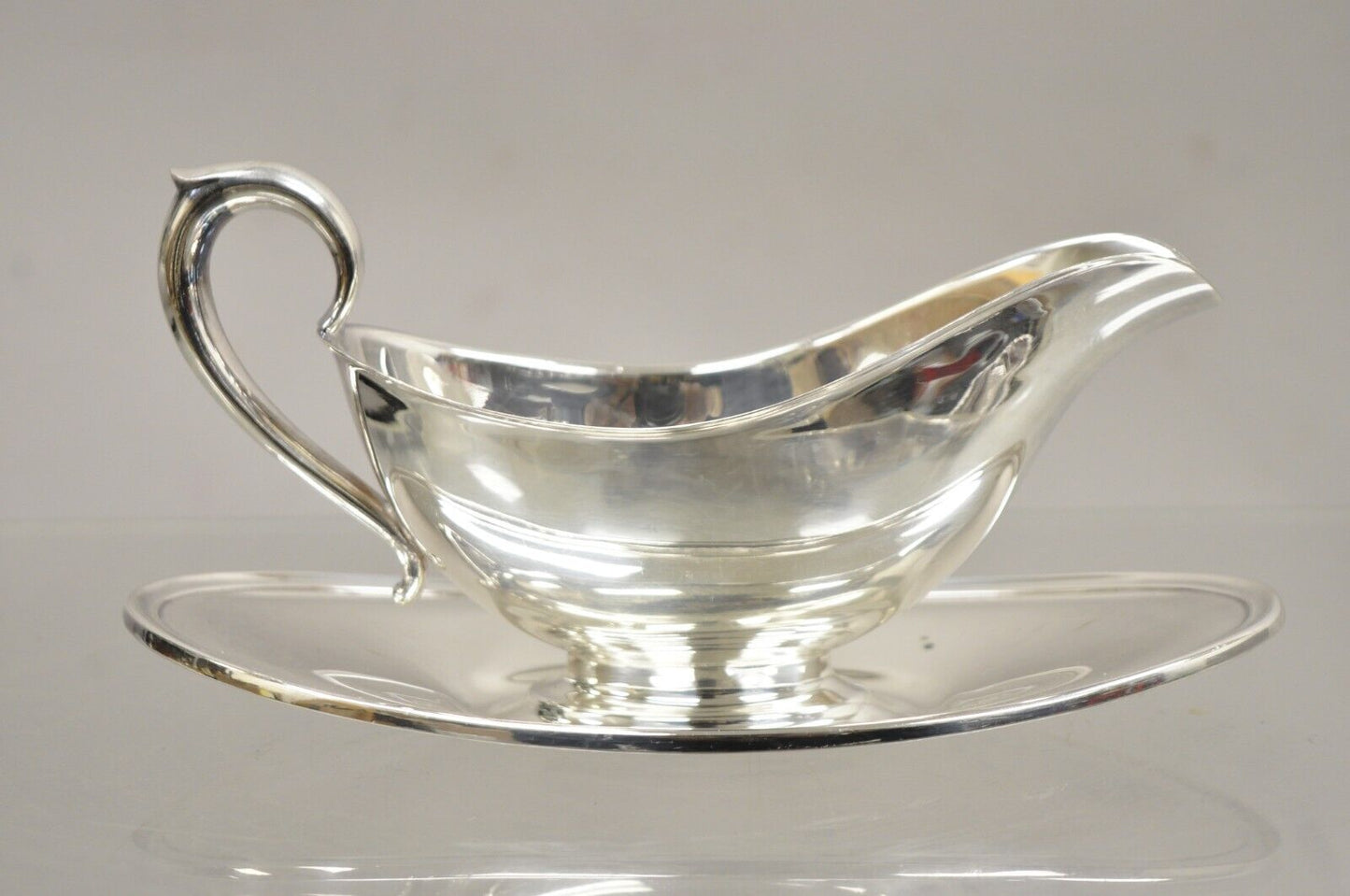 Vintage Gorham YC430 Silver Plated Victorian Gravy Boat With Attached Underplate