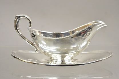 Vintage Gorham YC430 Silver Plated Victorian Gravy Boat With Attached Underplate