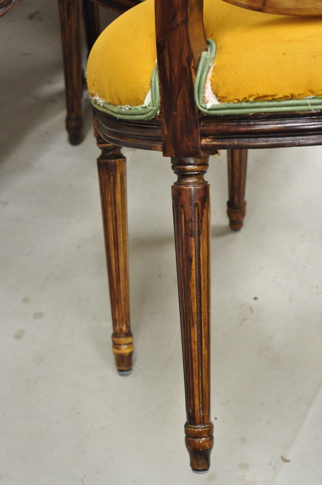 Vintage French Louis XVI Style Oval Cane Back Walnut Dining Chairs - Set of 6