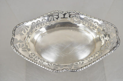 Vintage English Victorian Small Oval Silver Plated Pierced Gallery Trinket Dish