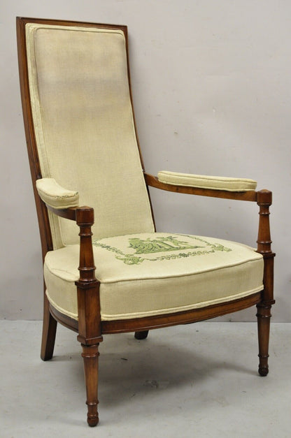 Vintage Italian Hollywood Tall Back Upholstered Lounge Arm Chair