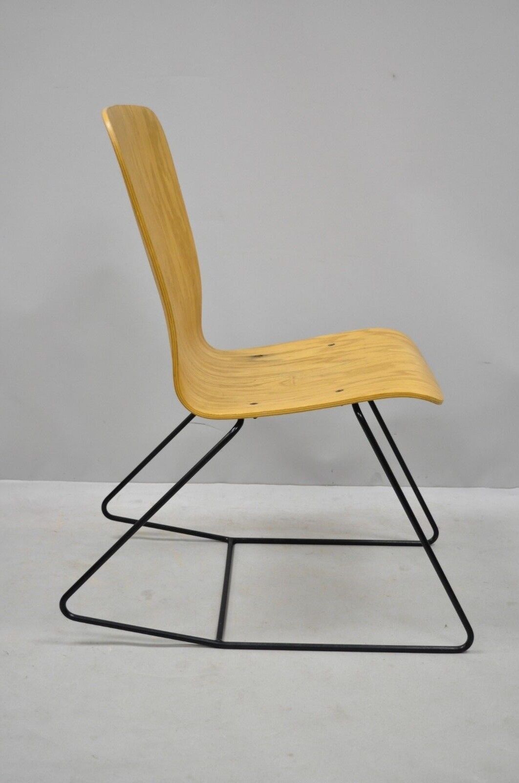 Vintage Mid Century Modern Bent Plywood Iron Base Tilt Back Side Chair