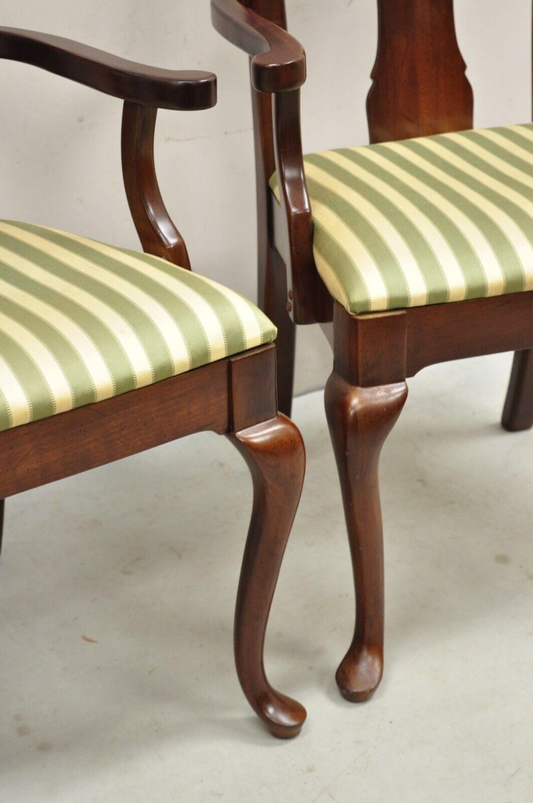 Vintage Thomasville Queen Anne Style Cherry Wood Dinning Arm Chairs - a Pair