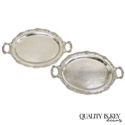 Vintage Sheridan Victorian Floral Repousse Silver Plated Oval Tray - a Pair