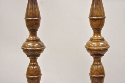 Vtg Italian Renaissance Jacobean Turn Carved Oak Wood 18.5" Candlesticks a Pair