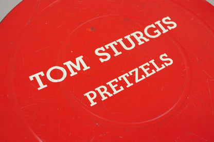 Vintage Tom Sturgis Pretzels Large Tin Metal Red Advertising Can