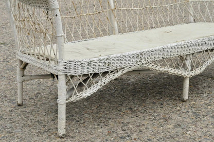 Antique Victorian Wicker Rattan Sunroom Patio Furniture Sofa Couch Furniture