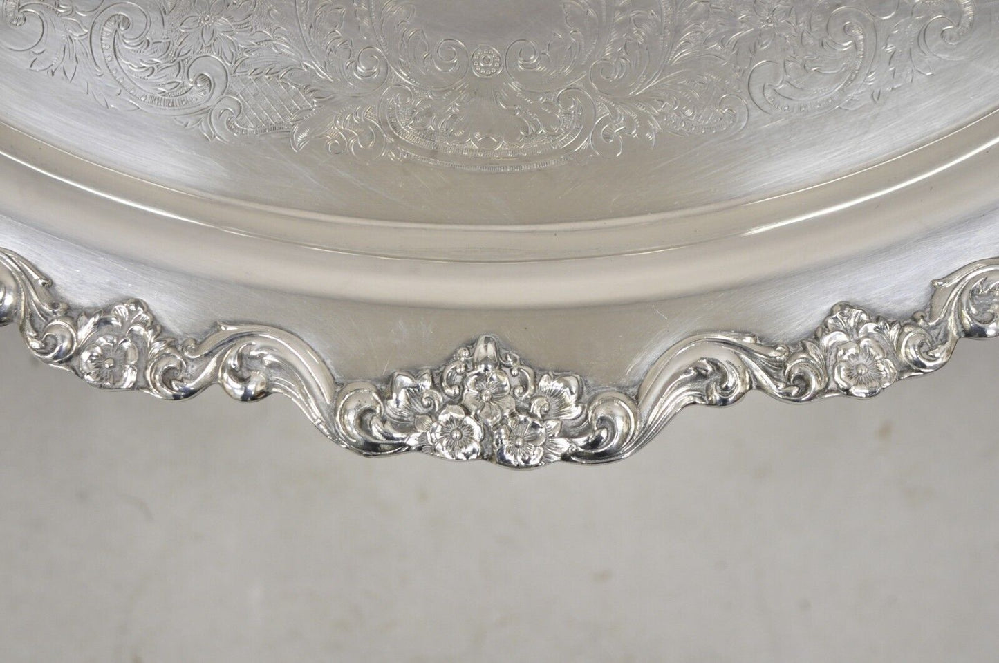 EPCA Poole Silver Co 400 Lancaster Rose Large Silver Plated Serving Platter Tray