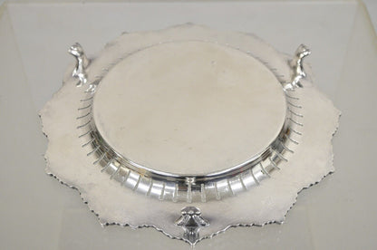 Vintage English Victorian Reticulated Silver Plated Round Footed Serving Tray