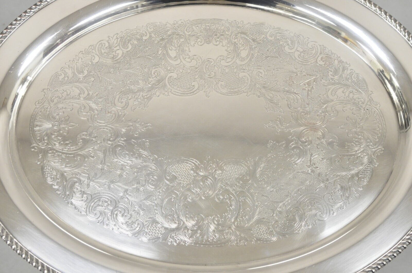 Vtg English Victorian Large Oval Silver Plated Serving Platter Tray by Victoria