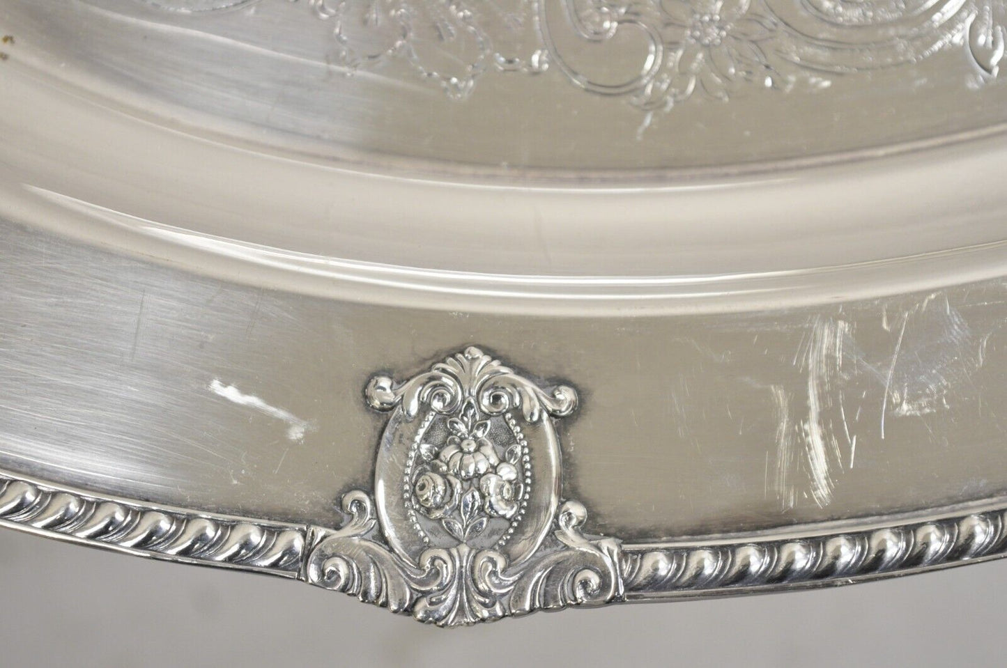 Vintage Wallace Rose Point Victorian Silver Plated Oval Serving Platter Tray