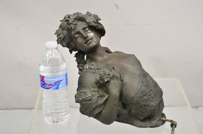 Antique French Victorian Bronze Female Bust Wall Mounted Garden Water Fountain