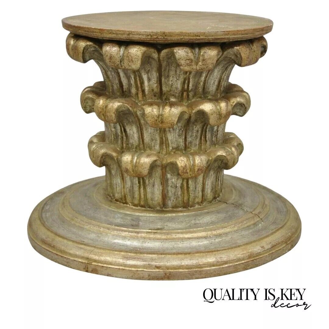 Antique Italian Regency Plume Carved Gilt Wood Pedestal Coffee Table Base