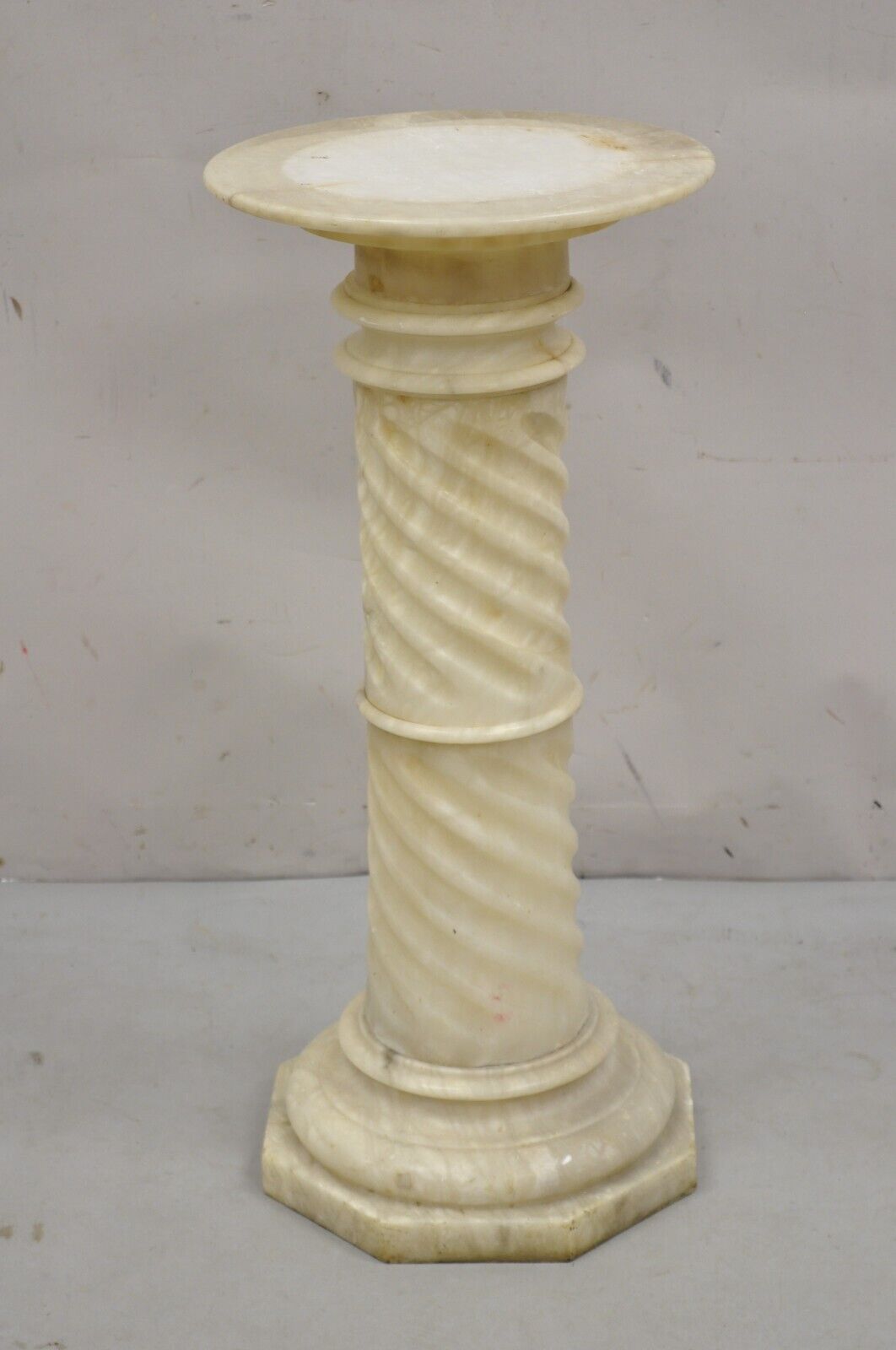 Antique Italian Classical Alabaster Marble Spiral Column 30" Statue Pedestal