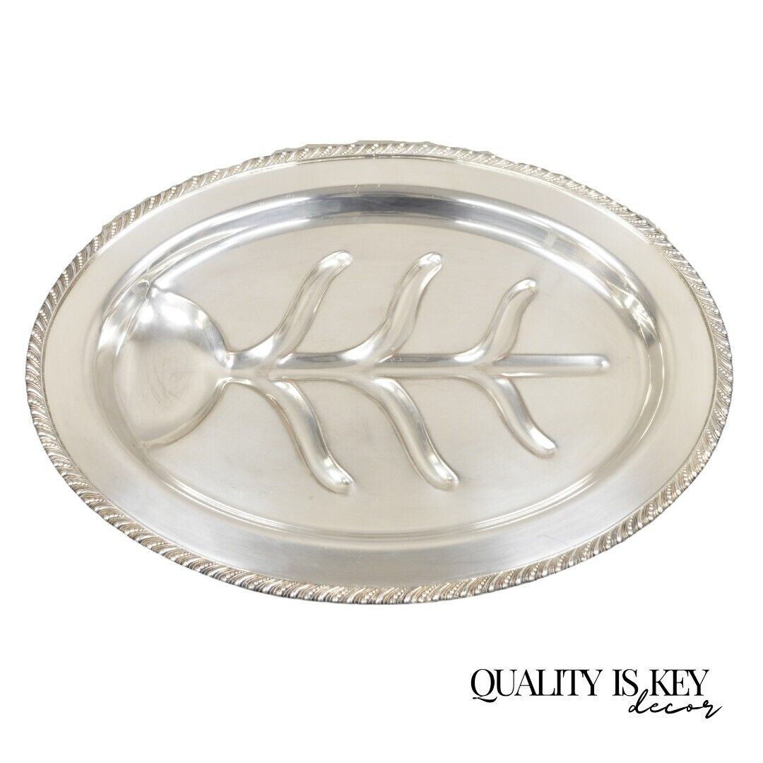 Vintage English Regency Silver Plate Oval Meat Cutlery Serving Platter Tray