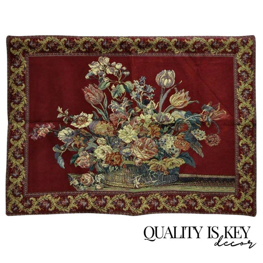 51" x 36" French Wall Hanging Tapestry Jacquard Acanthus Floral Still Life Red