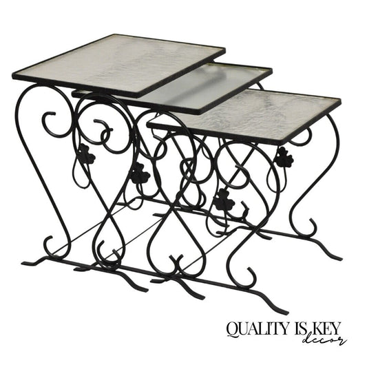 John Salterini Black Wrought Iron Maple Leaf Garden Nesting Tables - Set of 3