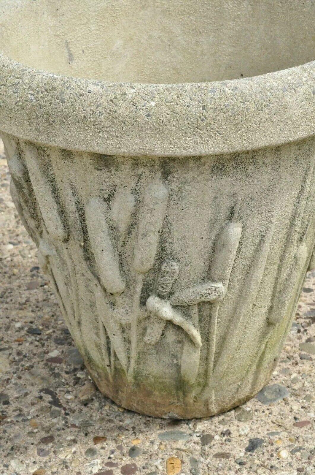 Vintage Nina Studio Concrete Cement Dragonfly Cattail Leaf Garden Planter Pot