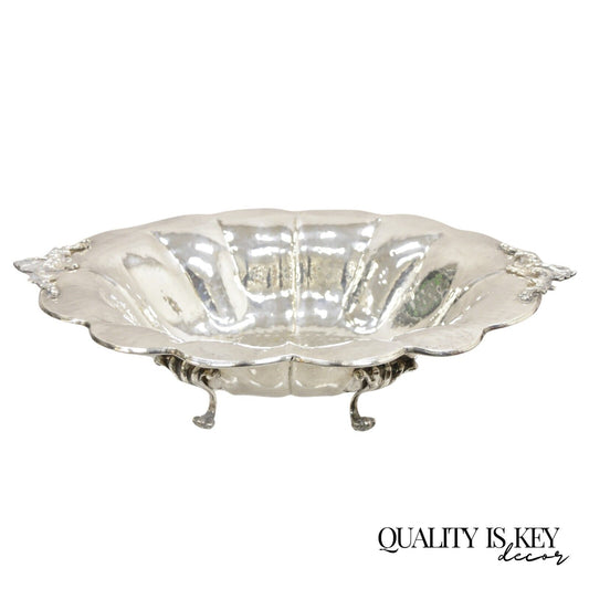 Vintage English Baroque Style Large Footed Silver Plated Fruit Bowl