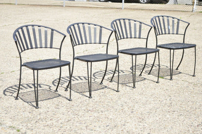 Modern Wrought Iron Barrel Back Sculptural Garden Patio Dining Chairs - Set of 4