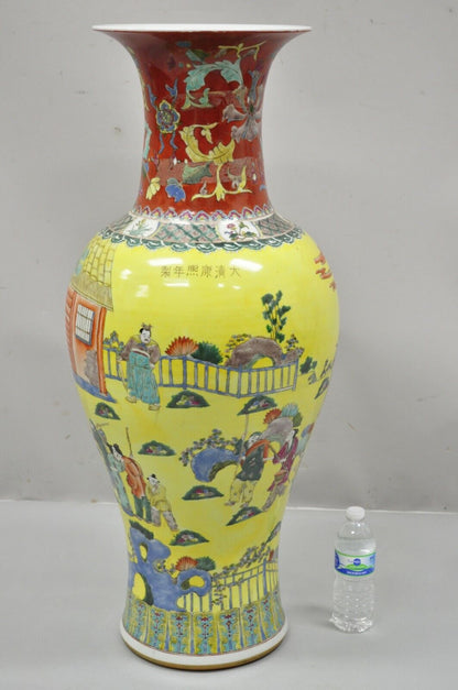 Vintage 36" Chinese Famille Rose Yellow Porcelain Urn Vase Temple Vessel Jar