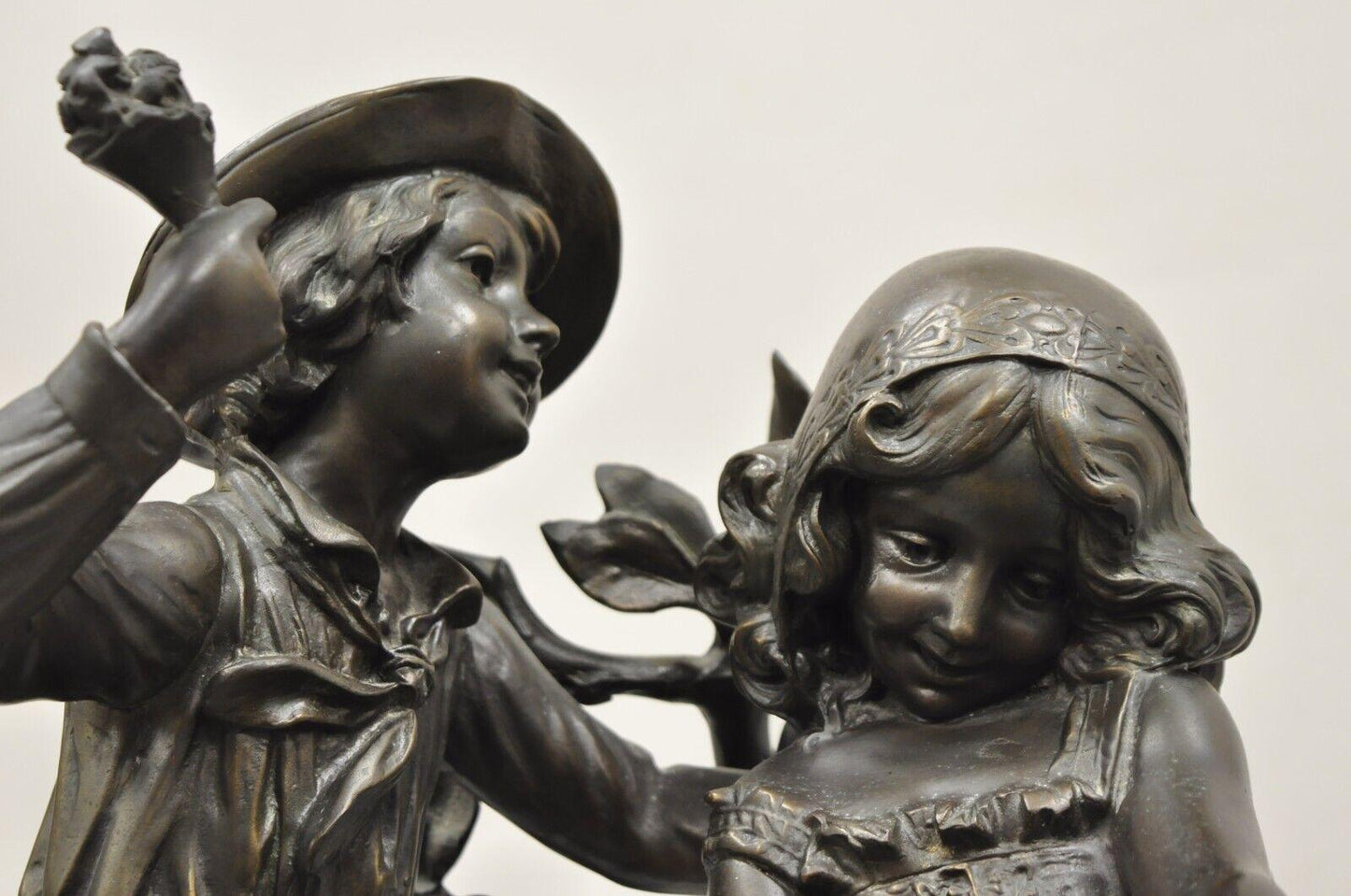 "Enjoue" after Auguste Moreau Bronze Boy and Girl Statue Sculpture