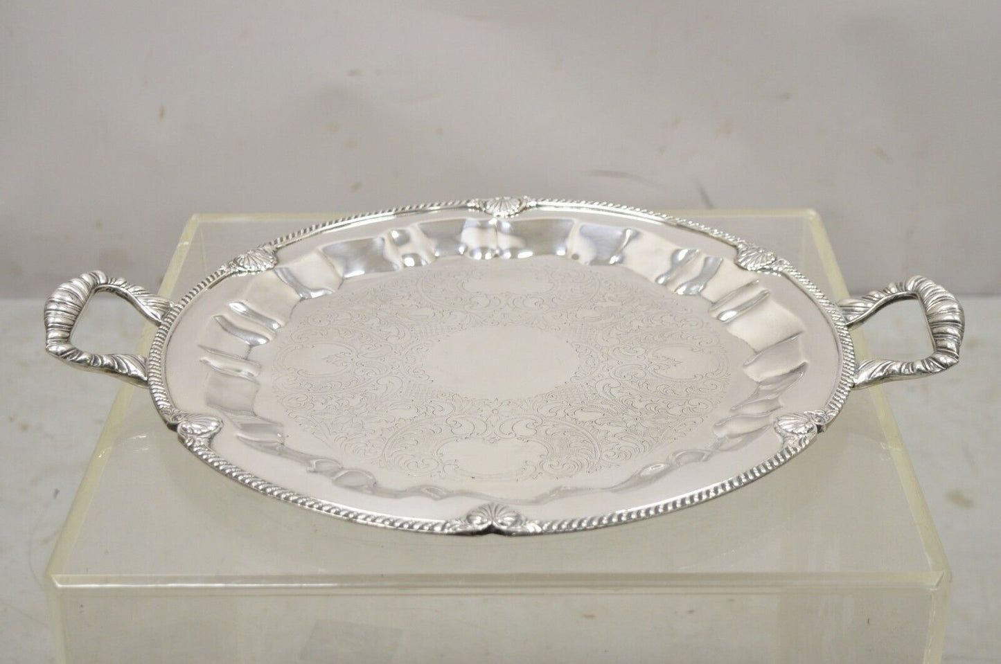 Vintage Federal Silver Co. Silver Plated Large Round Twin Handle Platter Tray