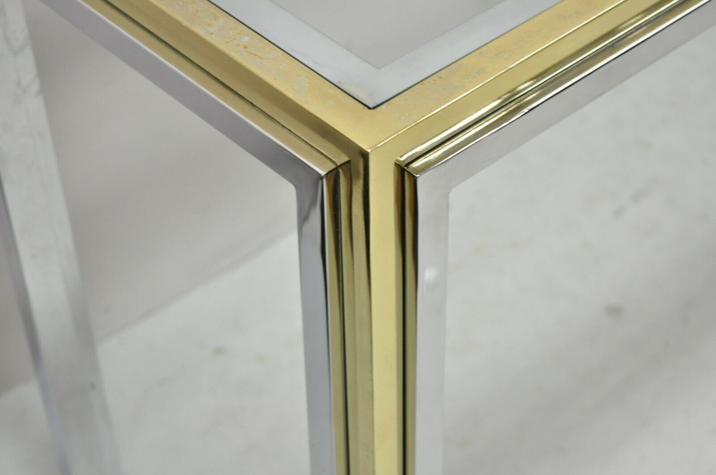 Romeo Rega Modern Maison Jansen Style Chrome and Brass Console Sofa Hall Table