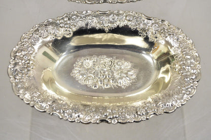 Vintage Victorian Silver Plated Floral Repousse Trinket Dish Japan - a Pair