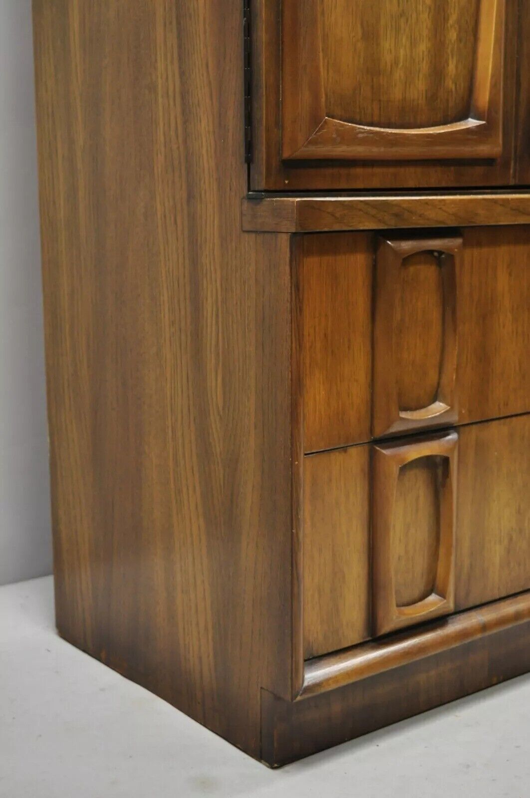 Vintage Mid Century Modern Sculpted Walnut Tall Chest Dresser Armoire Cabinet