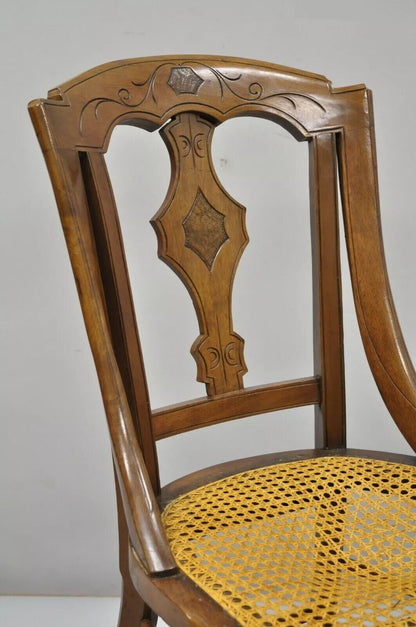 19th Century Antique Eastlake Victorian Carved Walnut Cane Dining Side Chair (B)