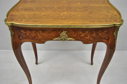 C. Mellier & Co London French Louis XV Style 2 Drawer Inlay & Leather Side Table