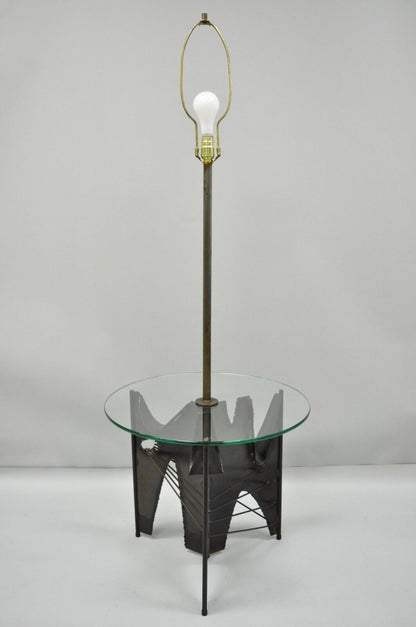 Harry Balmer for Laurel Brutalist Floor Lamp Steel Round Glass Side End Table