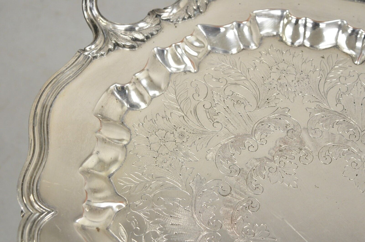 Victorian English Sheffield Silver Plated Oval Scalloped Serving Platter Tray