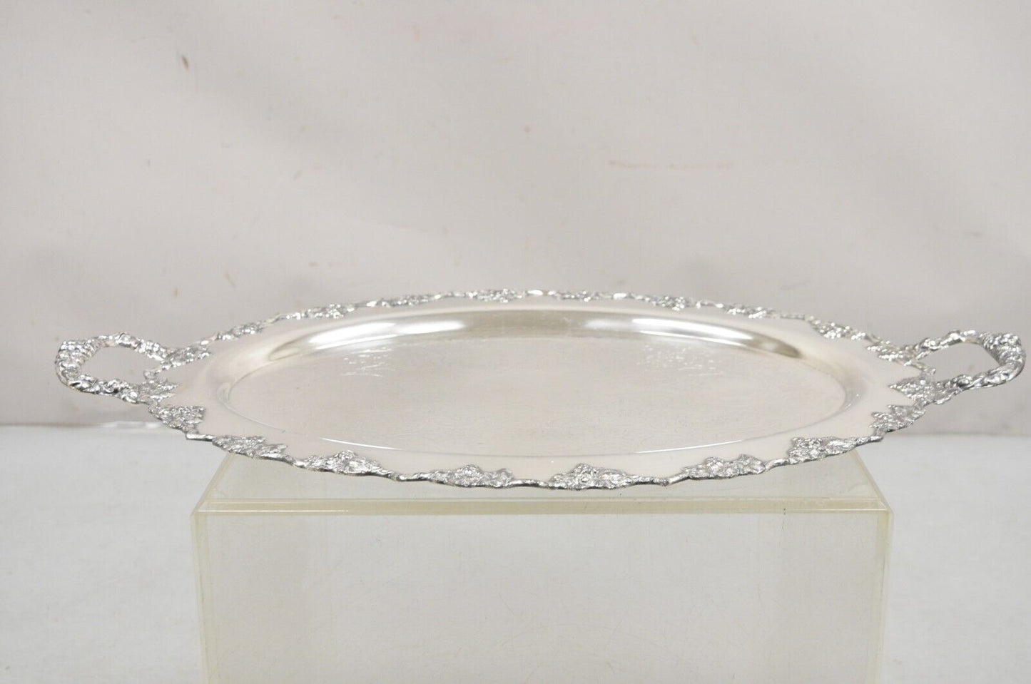 Vintage Crescent 1082 Victorian Style Silver Plated Oval Serving Platter Tray