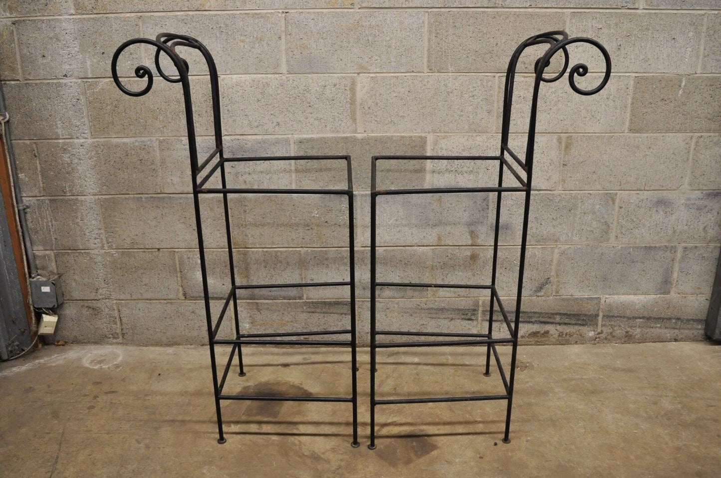 Italian Regency Style Wrought Iron Curule Frame Barstools Chairs - a Pair