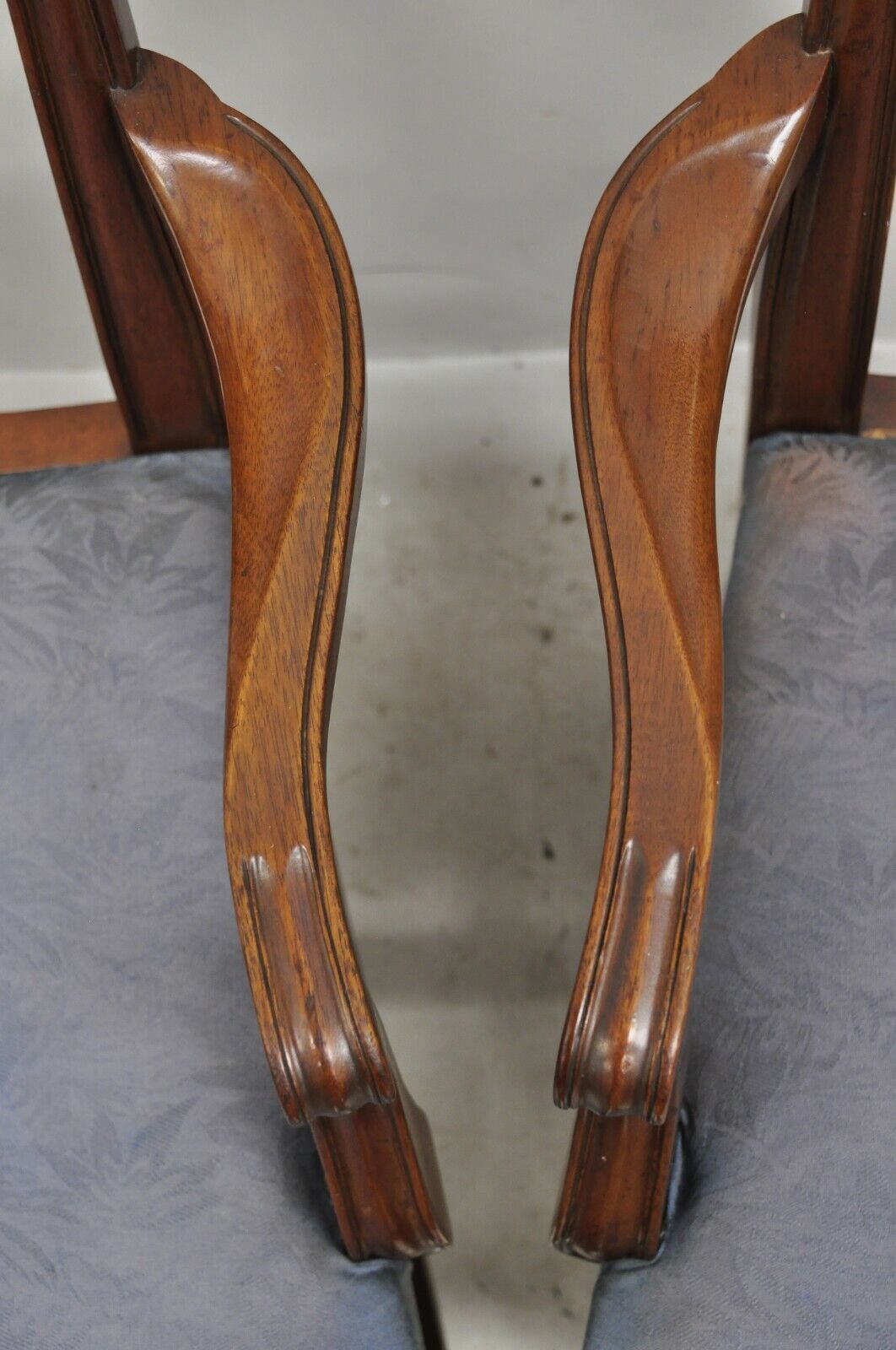 Vintage Georgian Chippendale Carved Mahogany Dining Captains Arm Chairs - Pair B