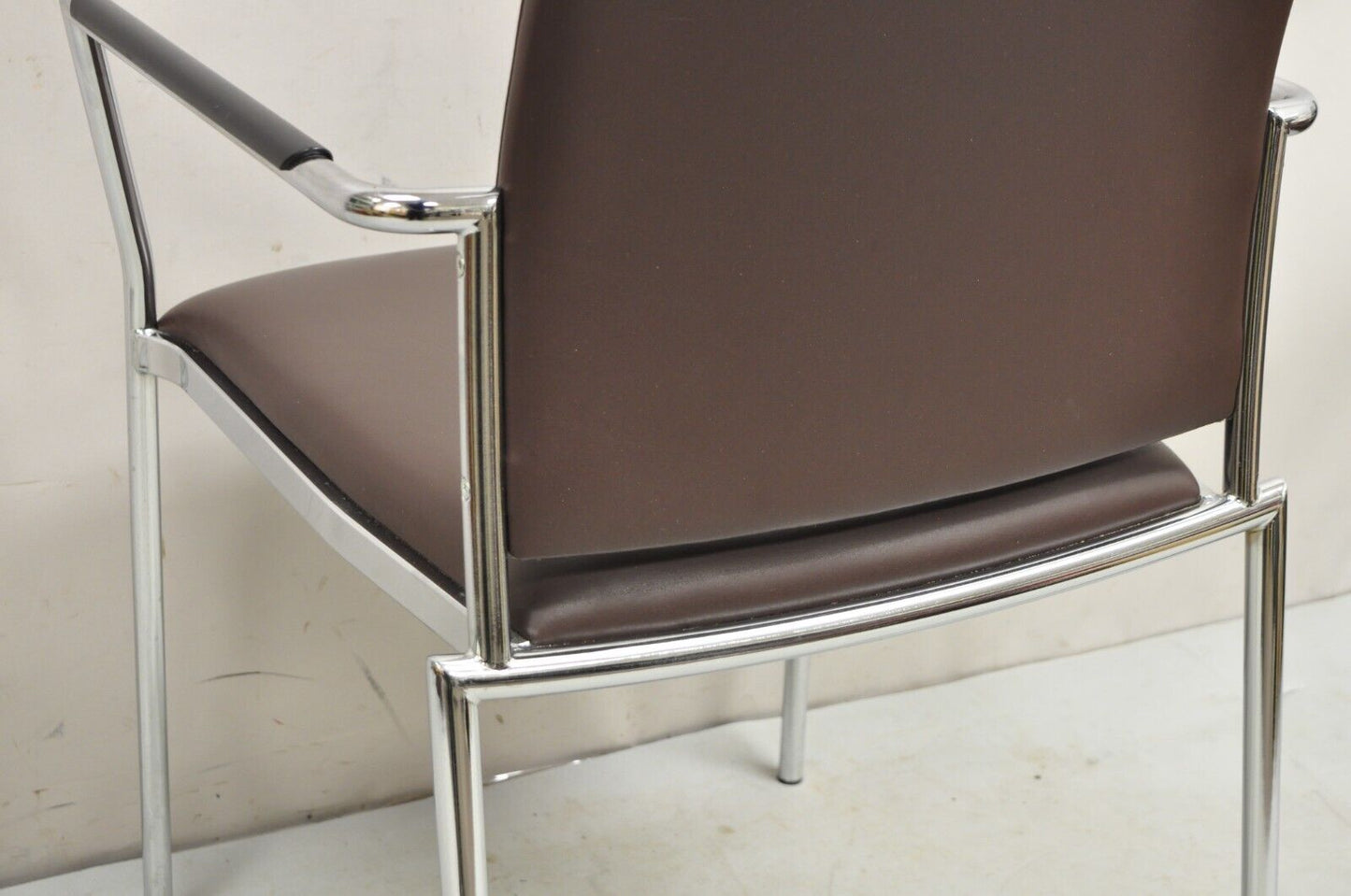 Vintage Tayco Canada Chrome and Chocolate Brown Vinyl Arm Chairs - Set of 4