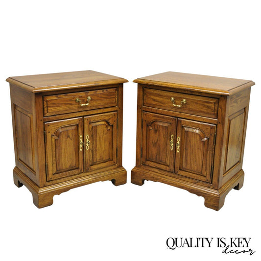 Ethan Allen Canterbury Solid Oak Wood Colonial Style Nightstands - a Pair