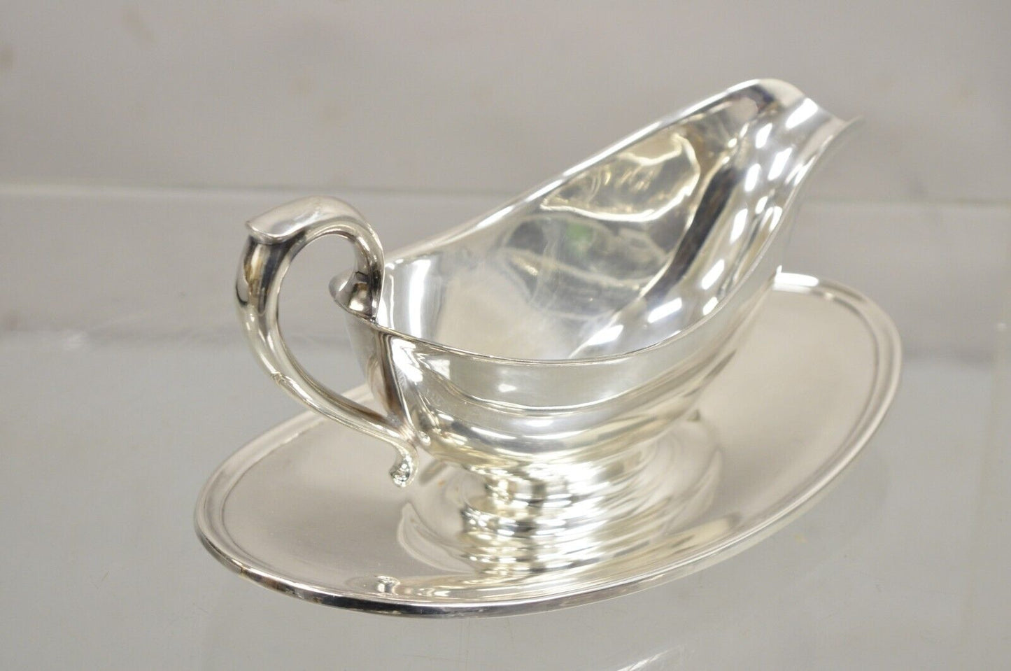 Vintage Gorham YC430 Silver Plated Victorian Gravy Boat With Attached Underplate