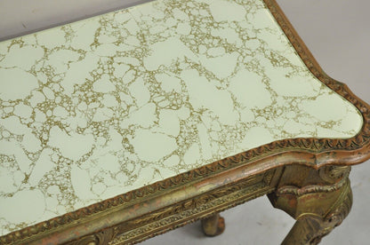 Vintage French Empire Style Distressed Gold Giltwood Hall Table Console